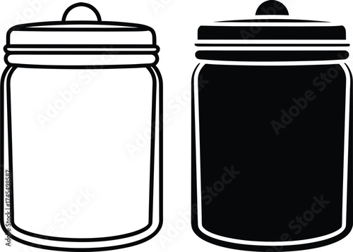 Two Outline Jars One Black One White With Lids container vessel