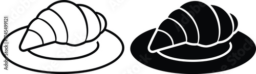 Croissant on Plate One Filled One Outline Style pastry baked good
