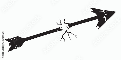 Broken Arrow: A minimalist illustration of a shattered arrow, a stark symbol of destruction and fractured paths, highlighting a moment of severance and the aftermath of a split.