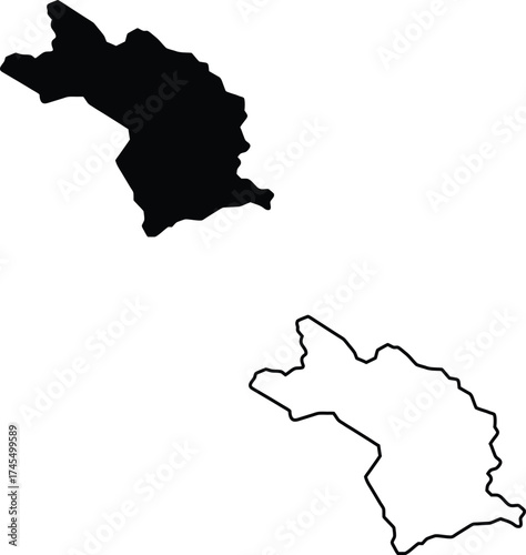Clear black and white illustration showing a distinct geographical area as a solid shape and an outline