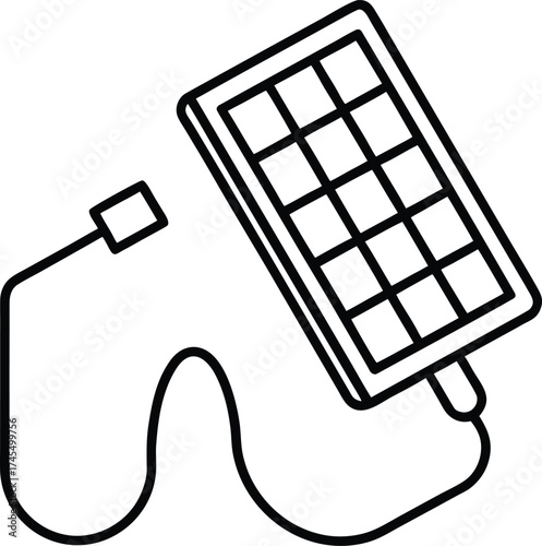 Outline of a portable solar panel with a charging cable and connector solar charger renewable energy