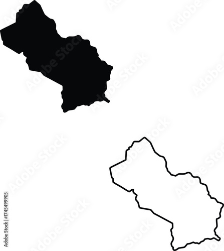 Stylized black map depicting the filled silhouette and clear outline of a unique landmass or district