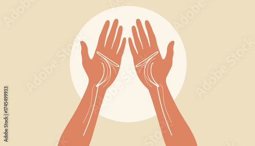 Healing energy meridians running through hands, manual therapy, neutral background  
