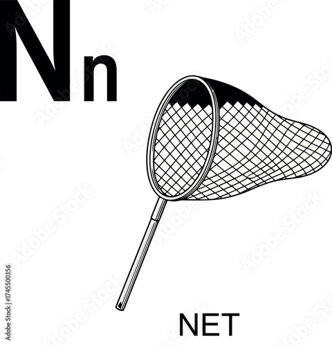 A vector illustration vector art of letter n with net