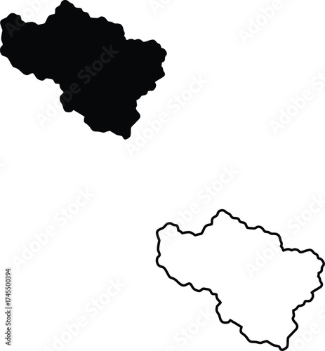 Black silhouette and outline of a distinct geographical area map prominently displayed on a clean white background