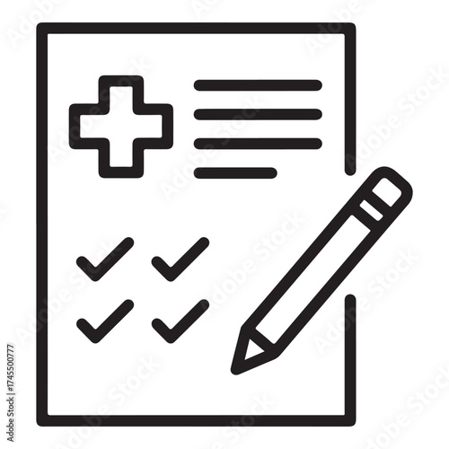 Medical document with a cross symbol, checklist, and pencil