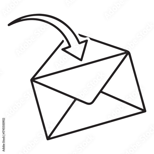 A simple line drawing of an open envelope with an arrow pointing into it