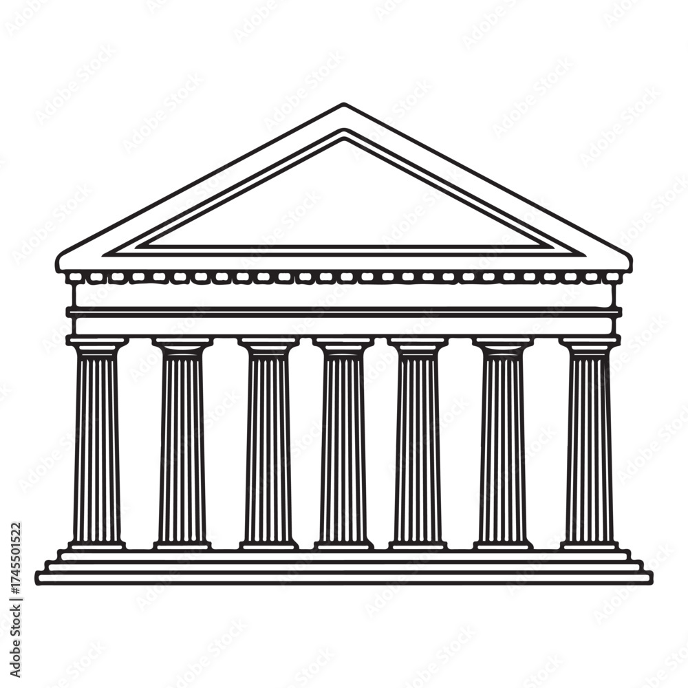 Obraz premium A neoclassical building with a triangular pediment and a row of doric columns