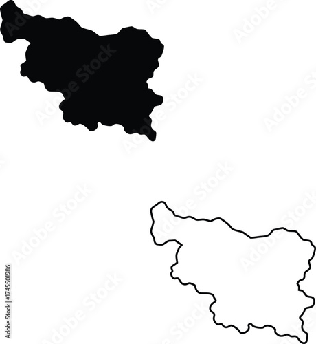 Distinct black silhouette and outline of an unknown geographical region on a clean white background