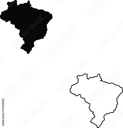 Detailed geographical outline of Brazil depicted as a solid black shape and a precise contour line