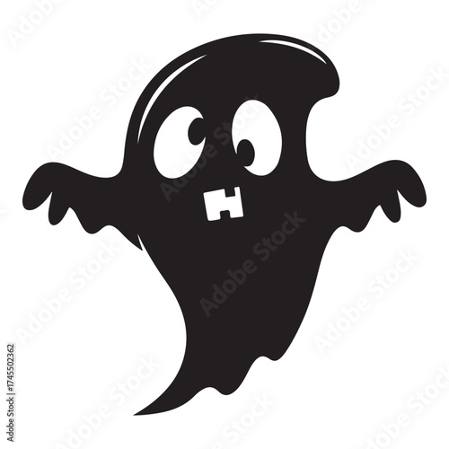 A cute black ghost with big eyes and a square mouth