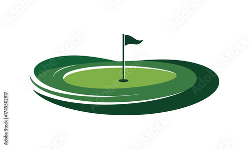 Green golf hole flag icon with undulating fairway and rough texture graphic