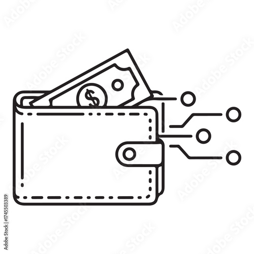 Digital wallet with banknote and electronic circuit connection