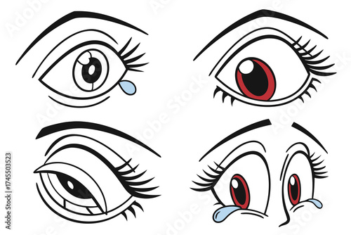 Four Stylized Eyes Showing Different Emotions With Tears crying