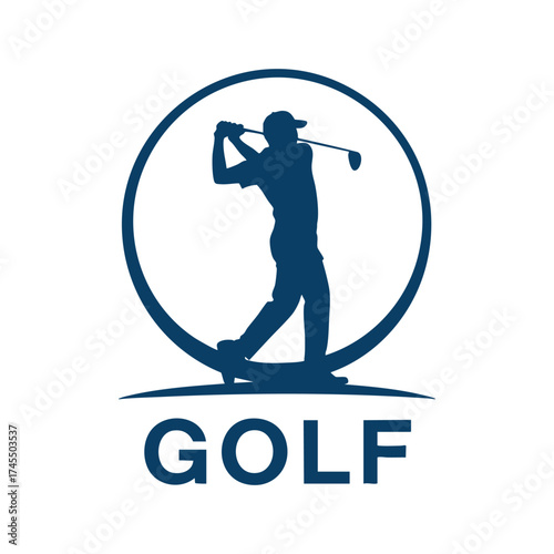 Dynamic silhouette of a golfer swinging a club inside a circular emblem logo