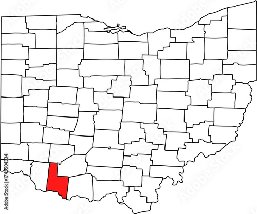 Detailed vector map of Ohio highlighting Brown County, a rural southwestern territory bordering Kentucky and the Ohio River, historically significant for the Underground Railroad.

