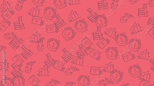 Red background with businessrelated chart icon illustrations. Suitable for presentations, reports, infographics, posters, and businessrelated design projects.
