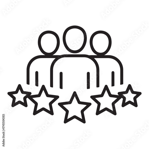 Group of people icons with stars, representing customer satisfaction or team achievement