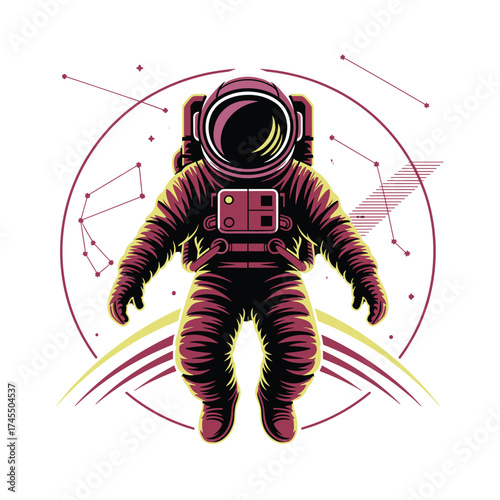 Astronaut floating in space T-shirt Design with constellations
