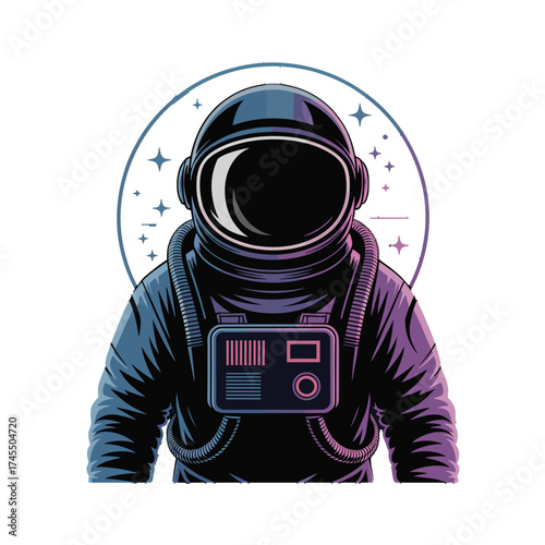 Astronaut T-shirt Design spaceman in space suit isolated. Cosmic explorer