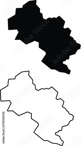Distinct geographical region map shown as both a solid black silhouette and a precise contour outline
