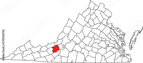 Detailed vector map of Virginia highlighting Montgomery County, the southwestern territory containing the major university and research center of Virginia Tech in Blacksburg.

