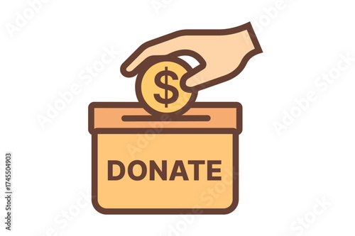 Charitable Giving A Hand Placing a Dollar Coin into a Donation Box Fundraising and Philanthropy Illustrated Concept
