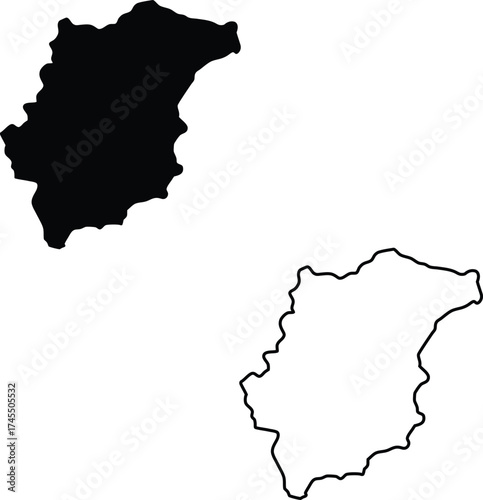 Generic black silhouette and corresponding white outline represent a slightly irregular rounded landmass region