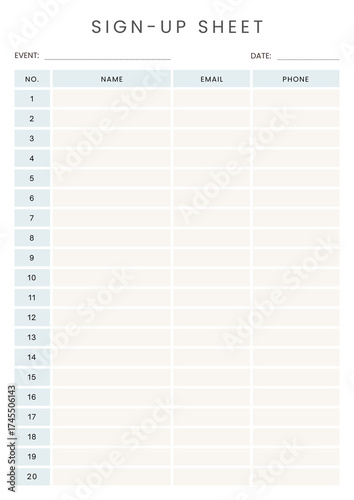 Minimalist Sign Up Sheet Planner