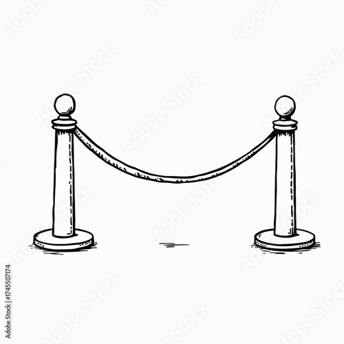 Rope stanchions with posts in a minimal sketch style  