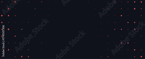 Star Border Background, Soft Coral Glow Stars On Dark With Center Copy Space, Minimal Night Sky Frame For Party, Branding, Social Media, Invitations, Posters, Web Headers. Vector Illustration