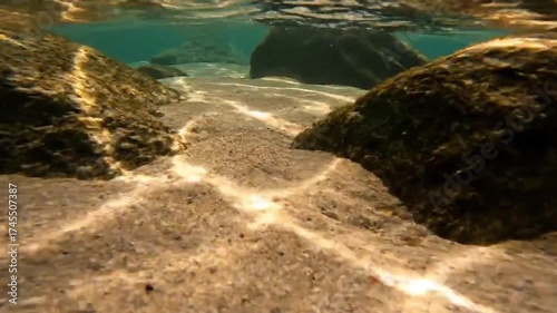 Wallpaper Mural Sunlit seabed, A tranquil underwater view of rocks and shimmering sand Torontodigital.ca