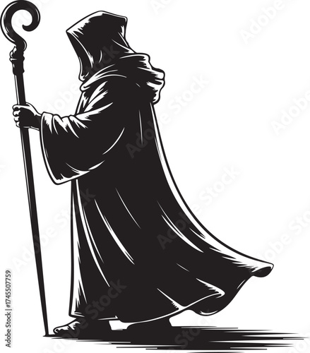Holiday silhouettes christmas Nativity Shepherd. Vector illustration