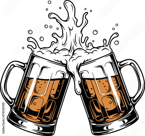 Beer Mugs Silhouette Cheers Illustration Set for Party Designs
