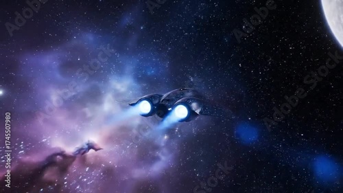 Wallpaper Mural Interstellar Voyager, Spaceship Gliding Through Cosmic Nebula Exploration Torontodigital.ca