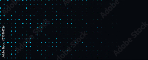 Star Gradient Background, Blue Neon Stars On Dark Night, Minimal Sky Pattern With Right Copy Space For Party, Gaming, Branding, Posters, Web Headers. Vector Illustration.
