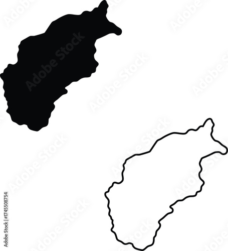 This illustration presents a unique geographical region with a defined curve as both a solid silhouette and a precise outline