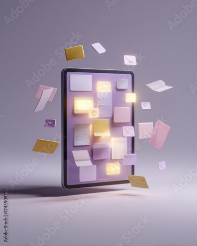 Futuristic digital communication with floating emails and notes,Information Overload Day