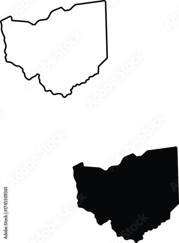 The distinct geographical shape of Ohio is shown as a solid black silhouette and a clear outline