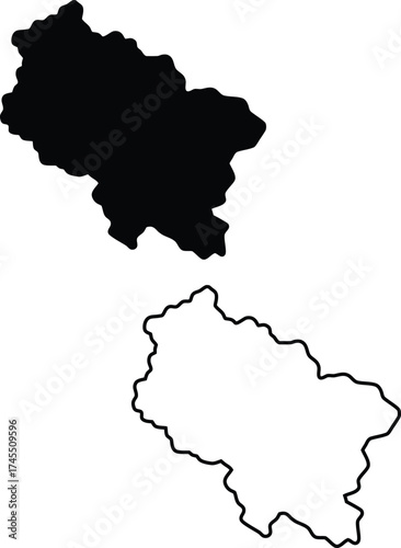 Solid black shape and clear outline of the Indian state of Uttarakhand presented against a pure white background