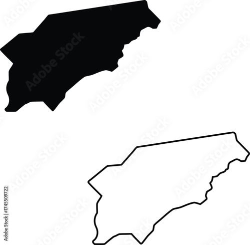 Black silhouette and outline of the geographic state of Ohio isolated on a crisp white background