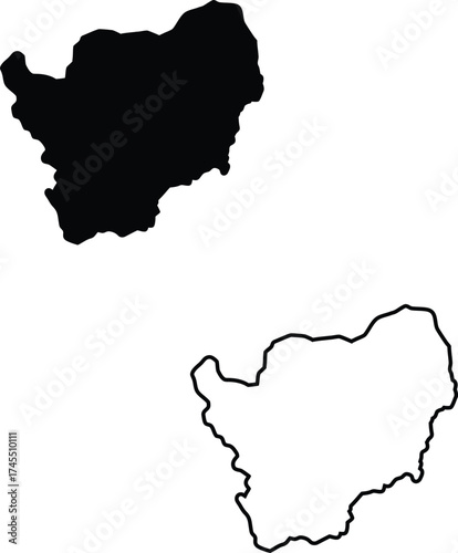 Vector illustration showcasing the distinct black silhouette and outline of a geographical territory shape