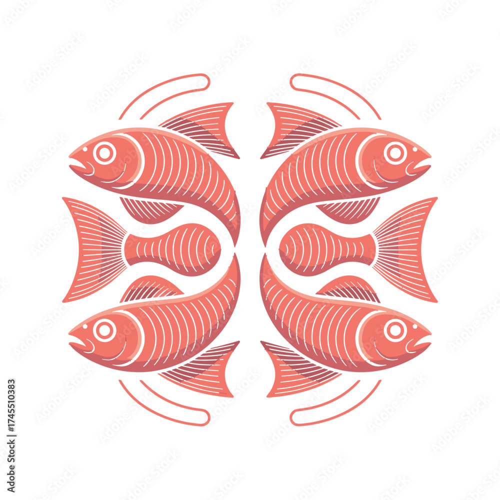 Fototapeta premium Symmetrical Fish Arrangement, Red Ocean Creatures T-shirt Design Element