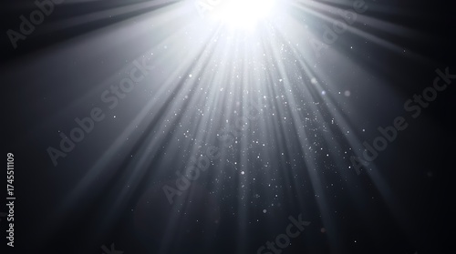 Luminous Grey Spotlight with Floating Glitter Dust — Futuristic Abstract Light Rays in Dark Luxury Background
