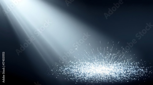Luminous Grey Spotlight with Floating Glitter Dust — Futuristic Abstract Light Rays in Dark Luxury Background