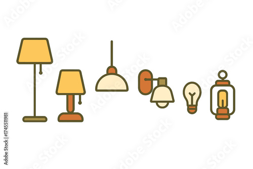 Assortment of modern and vintage lighting fixtures for interior design and home illumination