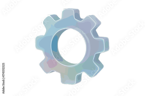 Stylized three dimensional cogwheel symbol with soft edges and holographic colors