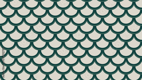 Elegant scale pattern in deep teal and neutral beige offers a sophisticated modern texture for design projects and backgrounds