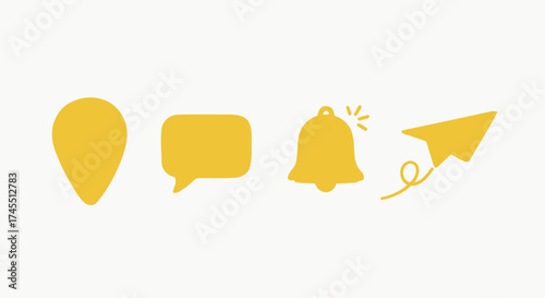 Simple yellow icons representing communication, notifications, and sending messages
