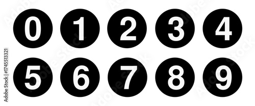 Numbers button circles black and white set. Round 1-10 numbers icon
